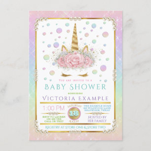 Invitaciones para baby shower de cara de unicornio
