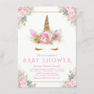 Invitaciones para baby shower de cara de unicornio