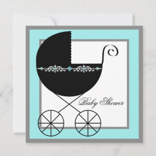 Invitaciones para baby shower de carruaje bebé azu