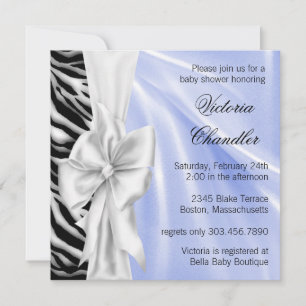 Invitaciones para baby shower de cebra azul bebé