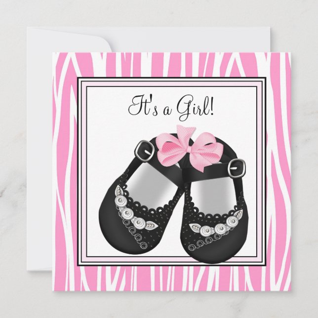 Invitaciones para Baby Shower de Cebra Rosa (Anverso)