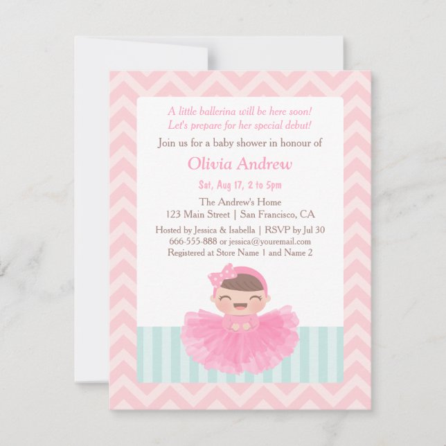 Invitaciones para Baby Shower de Chevron Bailarina (Anverso)