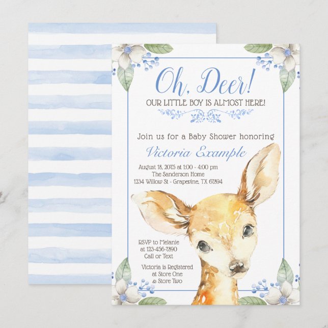 Invitaciones para baby shower de Ciervo Niño Adora (Anverso / Reverso)
