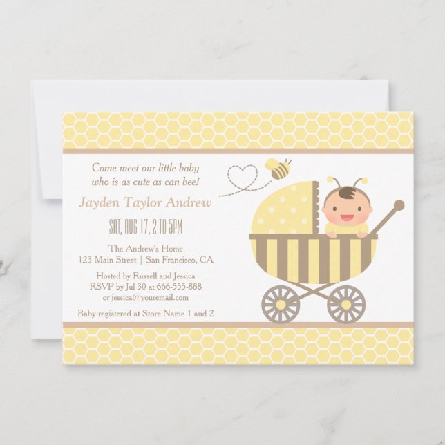 Invitaciones para Baby Shower de Cochecito de Abej (Anverso)