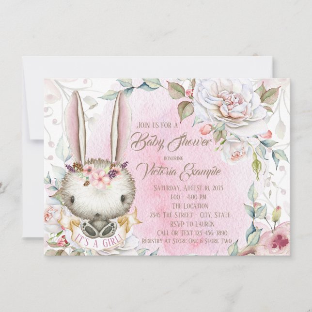 Invitaciones para baby shower de conejito (Anverso)