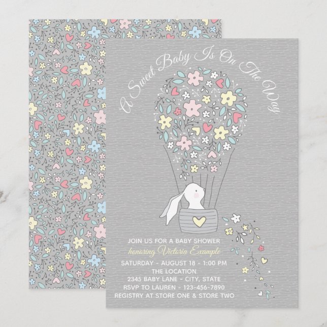 Invitaciones para Baby Shower de Conejo Neutrales  (Anverso / Reverso)