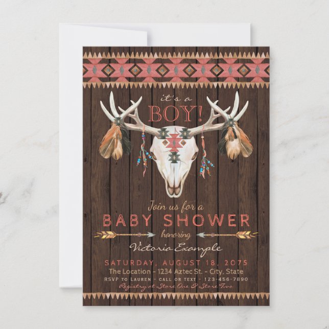 Invitaciones para Baby Shower de Cráneo Tribal (Anverso)