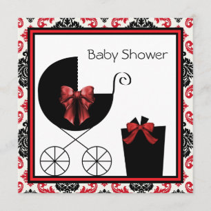 Invitaciones para baby shower de damasco rojo y ne