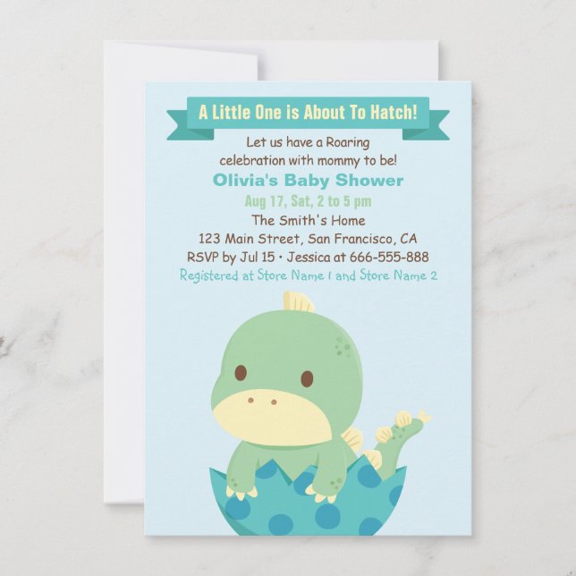Invitaciones para baby shower de dinosaurio a punt (Anverso)