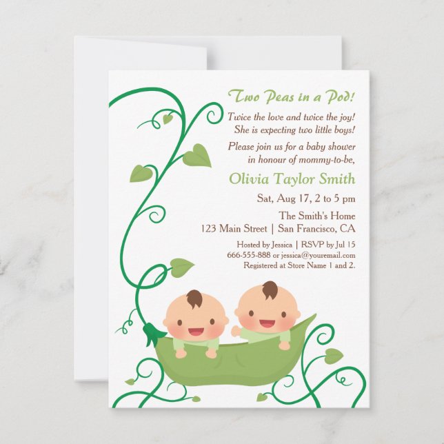 Invitaciones para baby shower de Dos Guisantes en  (Anverso)