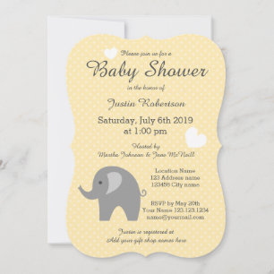 Invitaciones para baby shower de elefante amarillo