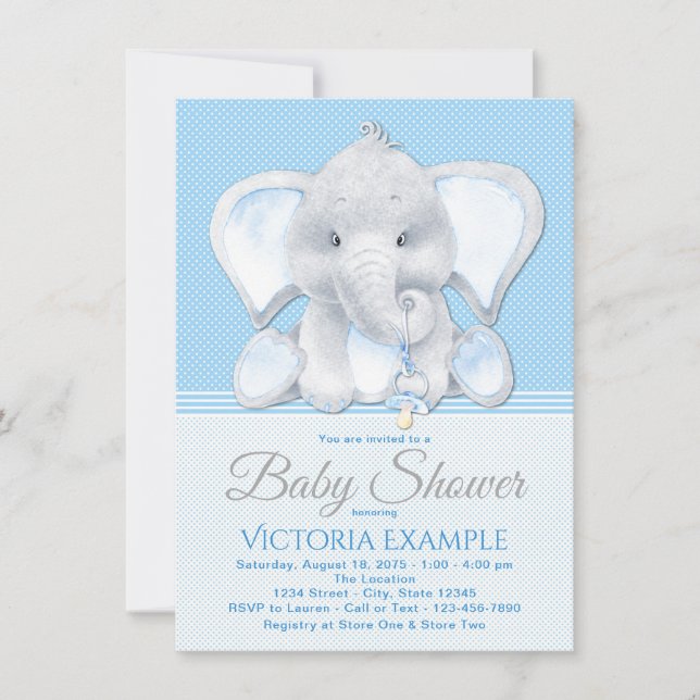 Invitaciones para Baby Shower de Elefante Bebé Niñ (Anverso)