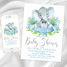 Invitaciones para baby shower de elefante bebé niñ