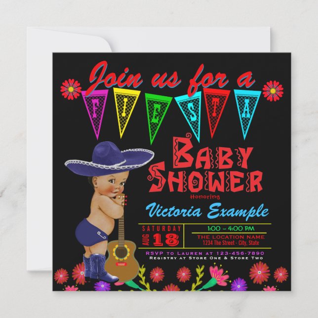Invitaciones para Baby Shower de Fiesta Mexicana (Anverso)