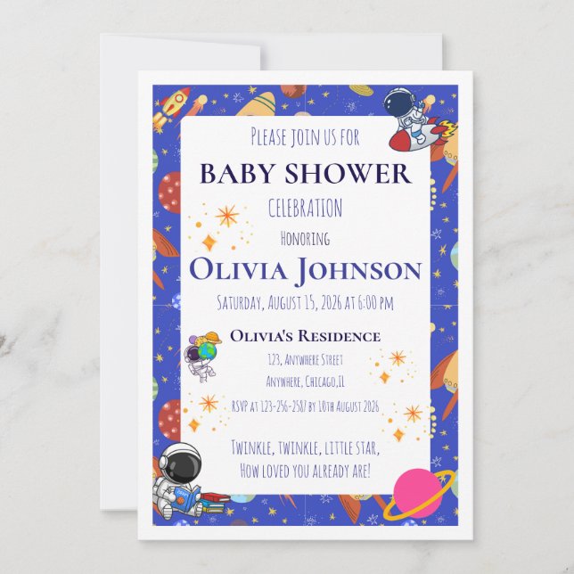 Invitaciones para Baby Shower de Galaxia (Anverso)