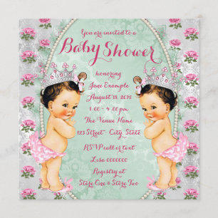 Invitaciones para baby shower de gemelas con rosas