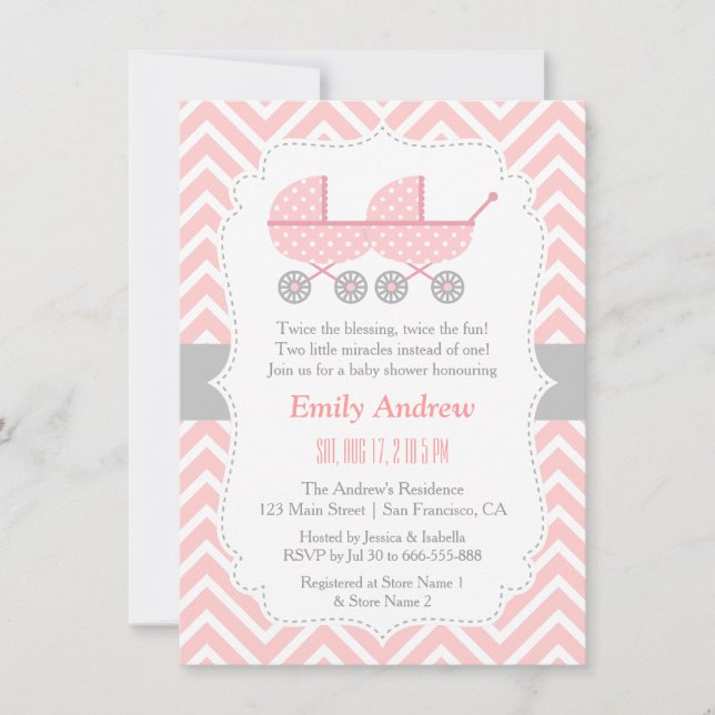 Invitaciones para Baby Shower de Gemelas Niña (Anverso)