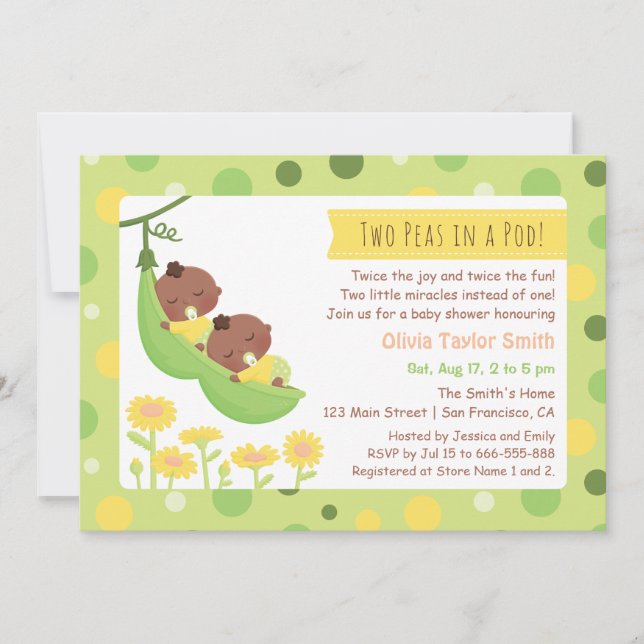 Invitaciones para baby shower de gemelos afroameri (Anverso)