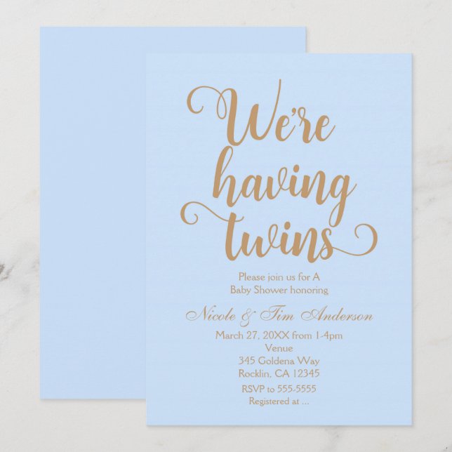 Invitaciones para Baby Shower de Gemelos Blue & Go (Anverso / Reverso)