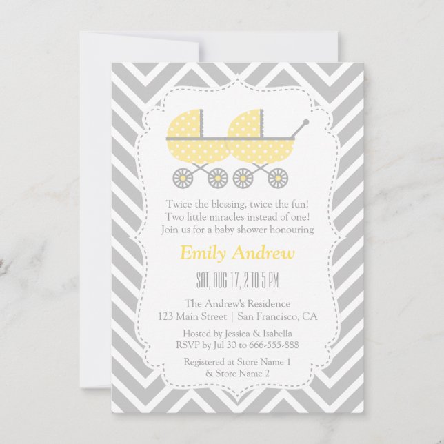 Invitaciones para Baby Shower de Gemelos Chevron c (Anverso)