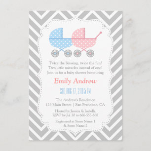 Invitaciones para Baby Shower de Gemelos con Coche