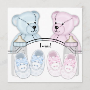 Invitaciones para baby shower de gemelos con osito