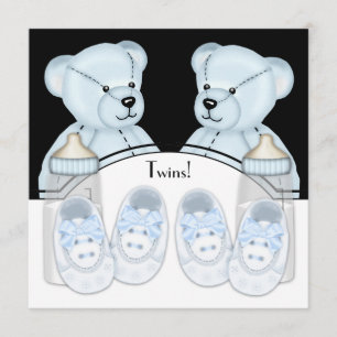 Invitaciones para Baby Shower de Gemelos con Oso d