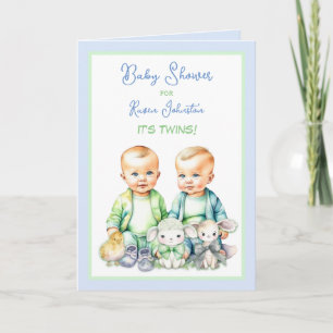Invitaciones para Baby Shower de Gemelos Niños Azu