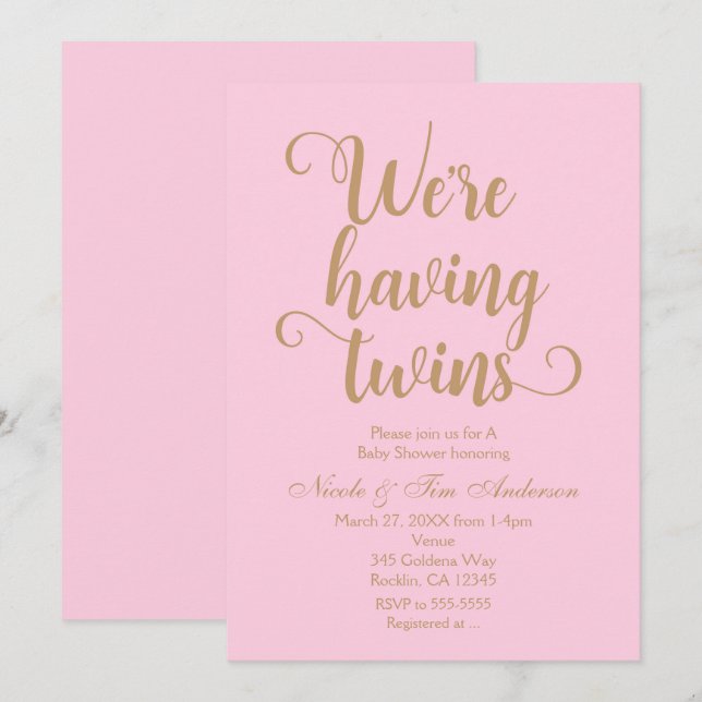 Invitaciones para Baby Shower de Gemelos Rosa y Do (Anverso / Reverso)