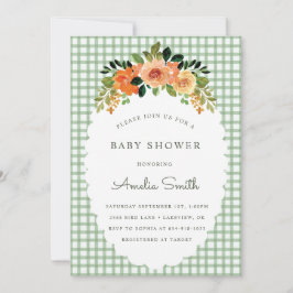 Invitaciones para baby shower de gingham verde bos