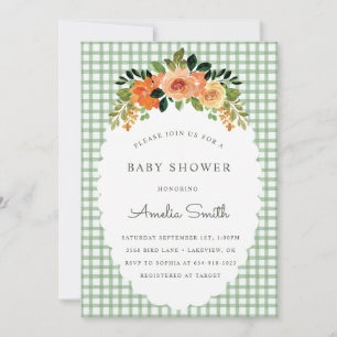 Invitaciones para baby shower de gingham verde bos