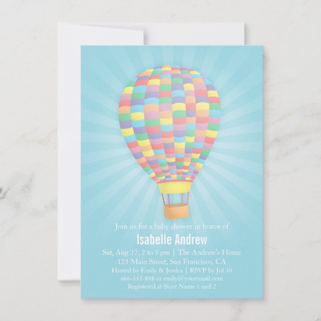 Invitaciones para Baby Shower de Globo Aerostático (Anverso)