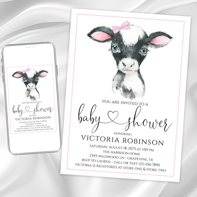 Invitaciones para baby shower de granja con temáti (Adorable cow baby shower invitation. Instant download and printed invitations available.)