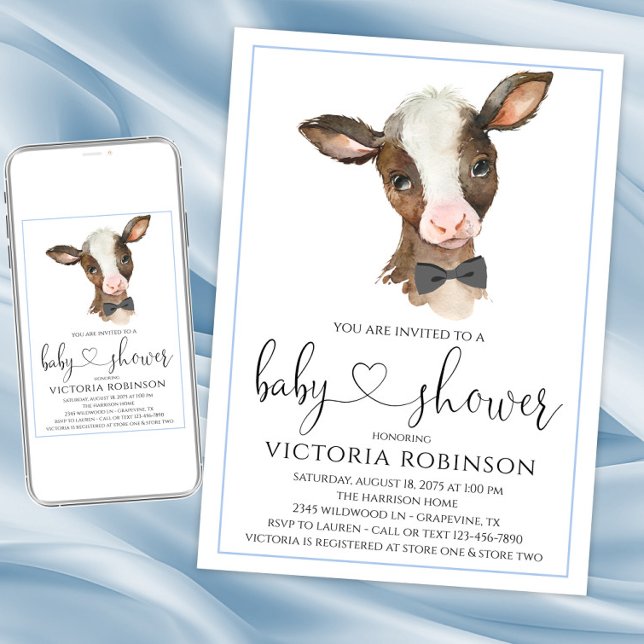 Invitaciones para baby shower de granja para niño (Boy cow baby shower invitation. Instant download and printed invitations available.)