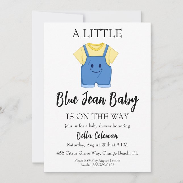 invitaciones para baby shower de jeans azules (Anverso)
