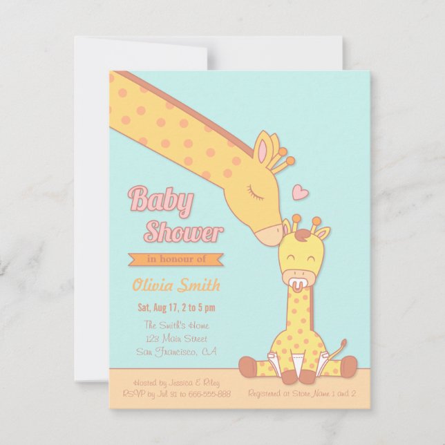 Invitaciones para Baby Shower de Jirafa Linda y Du (Anverso)
