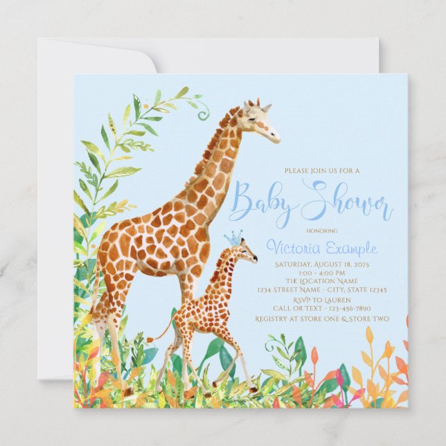 Invitaciones para baby shower de jirafa niño (Anverso)