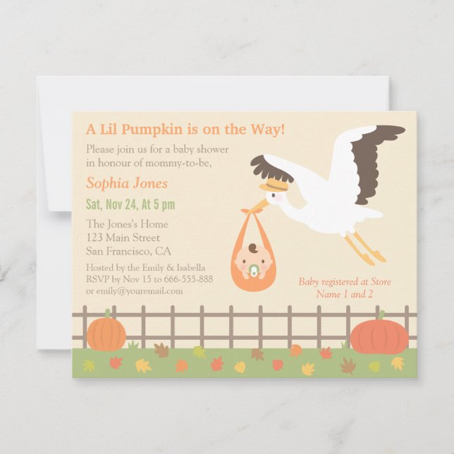 Invitaciones para Baby Shower de la Cigüeña que En (Anverso)