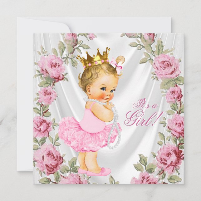 Invitaciones para Baby Shower de la Princesa Rosa (Anverso)