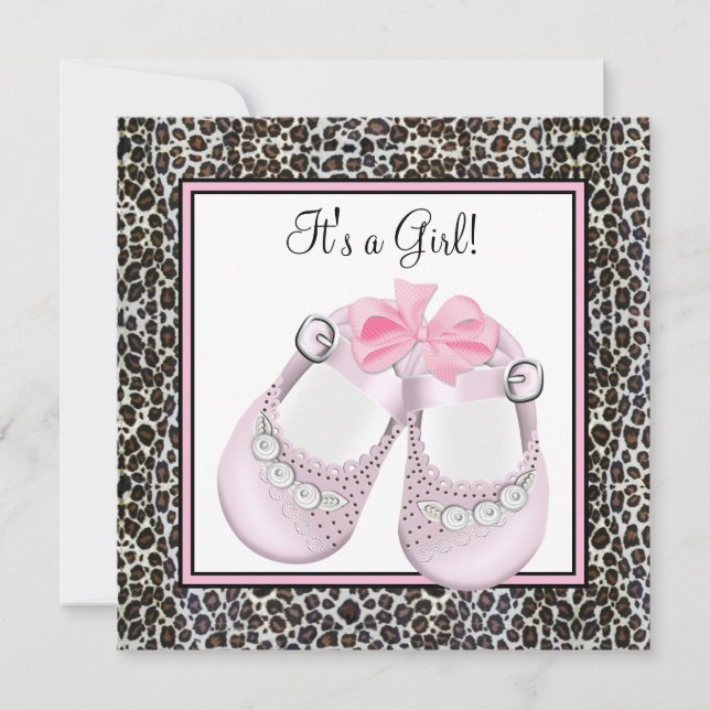 Invitaciones para baby shower de leopardo rosa (Anverso)