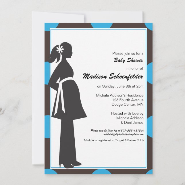 Invitaciones para Baby Shower de Mamá (Azul) (Anverso)