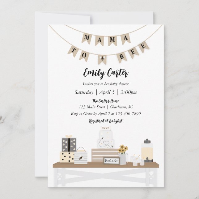 Invitaciones para Baby Shower de Mama to Bee (Anverso)