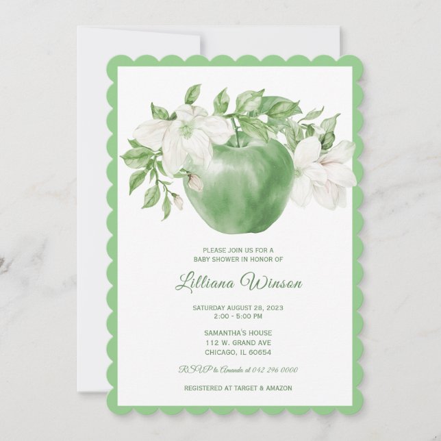 Invitaciones para Baby Shower de Manzana Verde (Anverso)