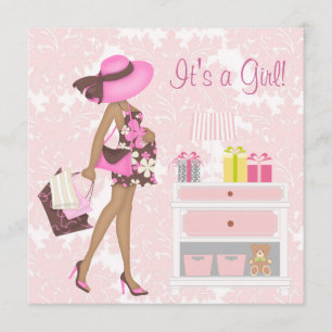 Invitaciones para baby shower de niña con damasco 