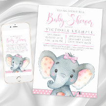Invitaciones para Baby Shower de Niña con Elefante