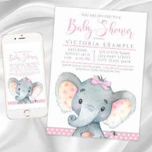 Invitaciones para Baby Shower de Niña con Elefante