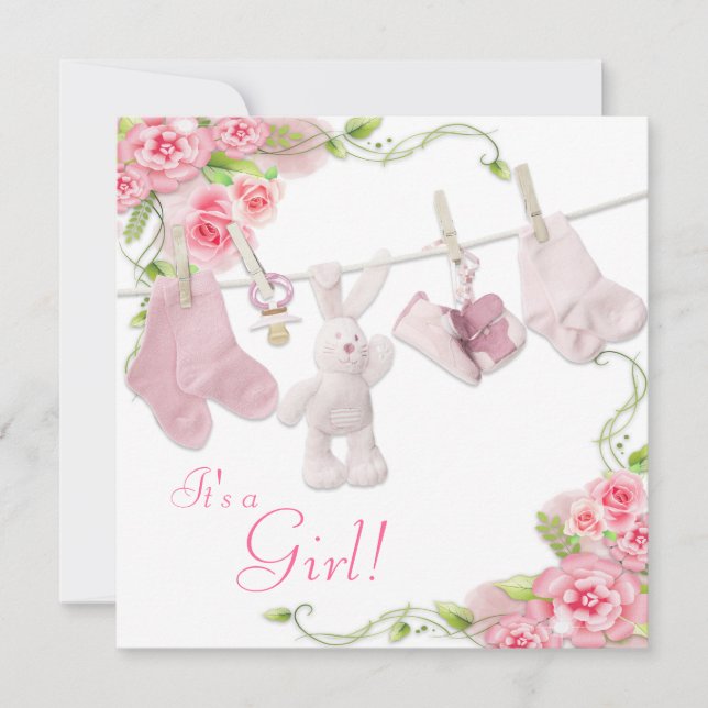 Invitaciones para Baby Shower de Niña con Ropa de  (Anverso)