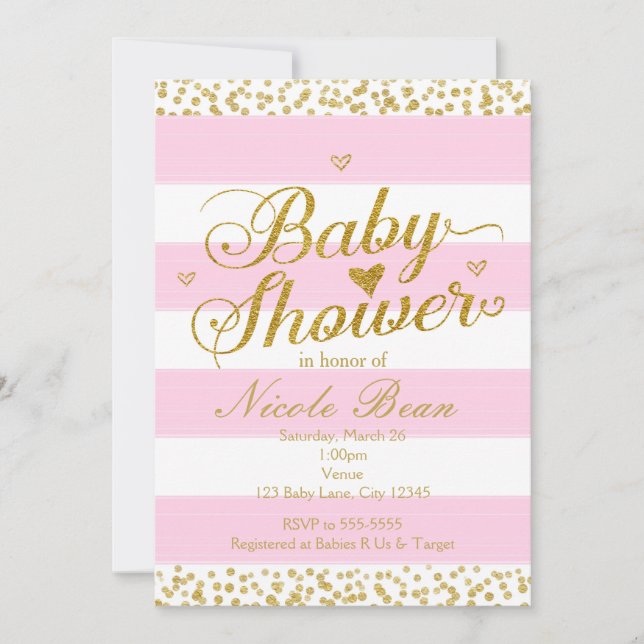 Invitaciones para baby shower de niña en rosa, bla (Anverso)