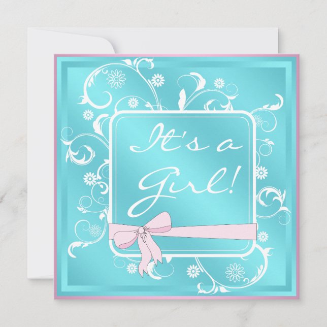 Invitaciones para baby shower de niña en rosa, tur (Anverso)