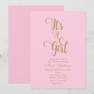 Invitaciones para baby shower de niña en rosa y do